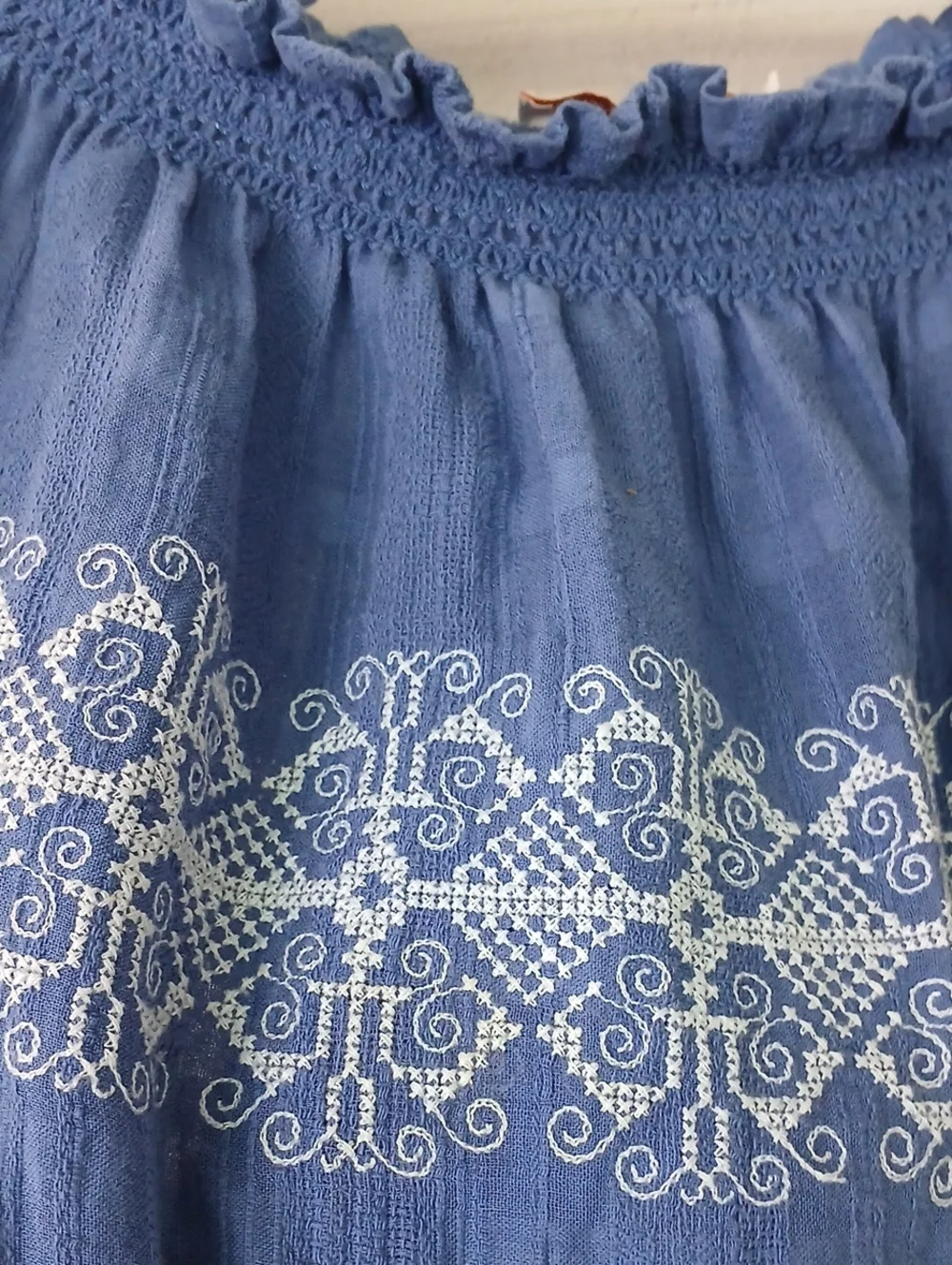 Tory Burch Loretta Tunic Blue Off-the-Shoulder Embroidered Dress Size Medium